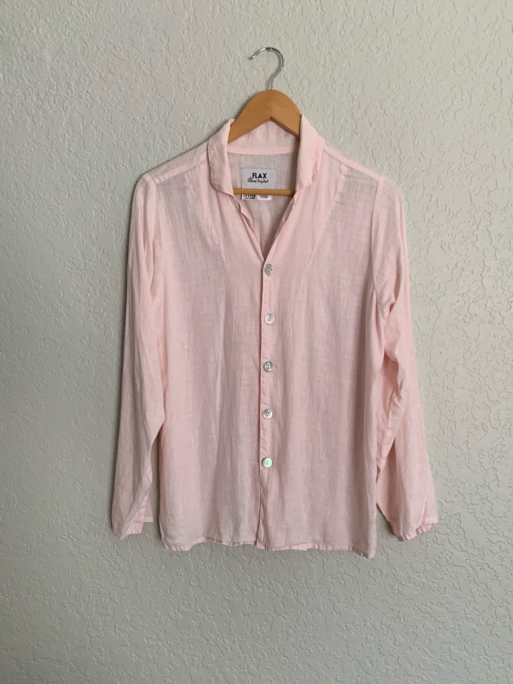 FLAX Light Pink Linen Button-Up Shirt Sz Petite
